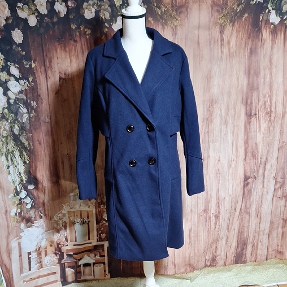 Chou Yatou Jackets & Blazers - Navy Double-Breasted Coat